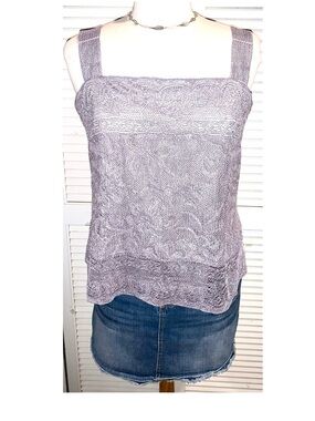 Vintage square neck sleeveless Lavender overlay Blouse Women’s Large